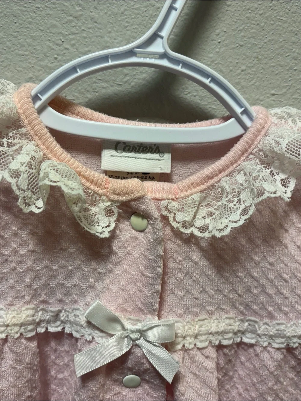 Vintage Carter's Pale Pink Lace-Trim Footed One-Piece